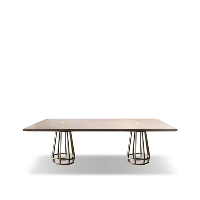 Raya Modern Design Dining Table Six Seaters Teak Wood Frame Top Material and Stainless Legs for Home Furniture