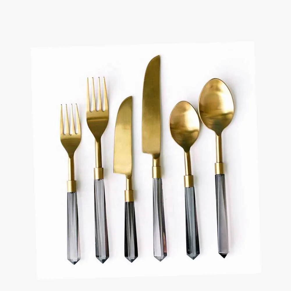 Cutlery Set for Wedding Business Gift Flatware Sets Clear Acrylic Handle Stainless Steel Mirror Polished Cutlery Set