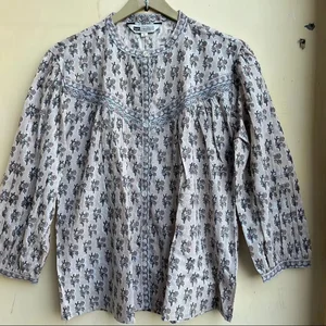 Unique Women Floral Block Print Button Down Blouse and Top Travel Wear Cotton Blouse Tops Gift For Her