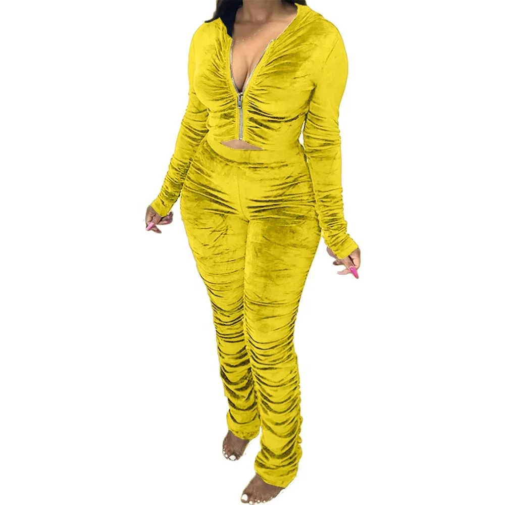 yellow velvet track suit