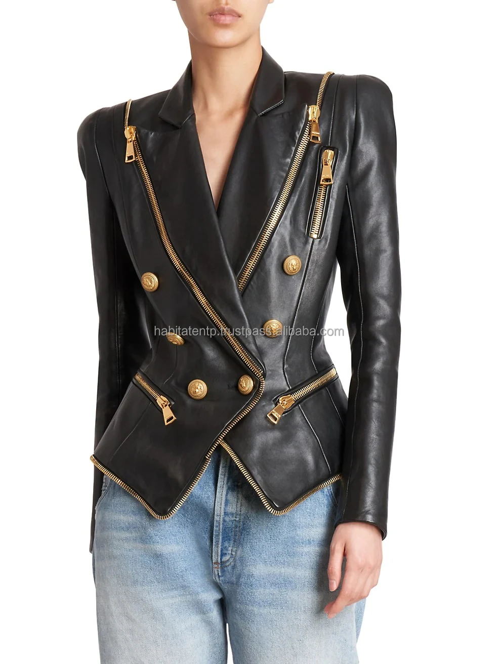 Wholesale Manufactures Genuine Sheep Double Breasted Zipped Leather Made Woman Jacket
