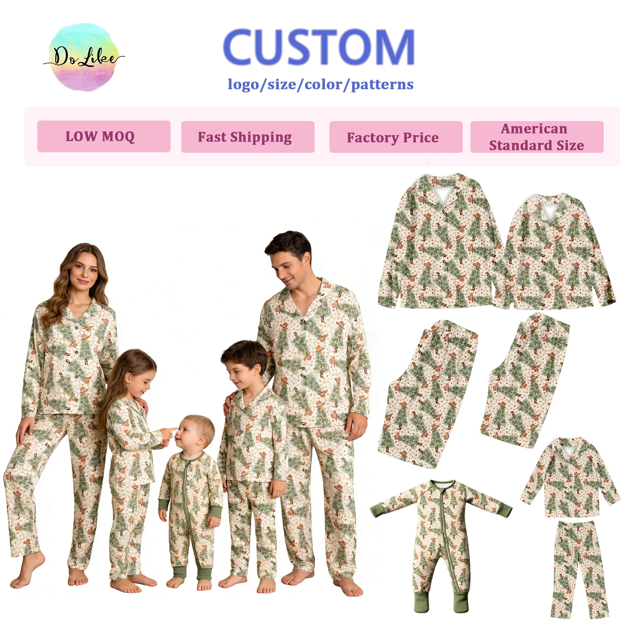 Xmas Pyjama Set Button Down Christmas Pajamas Family Design Bamboo Nightwear Sleepwear