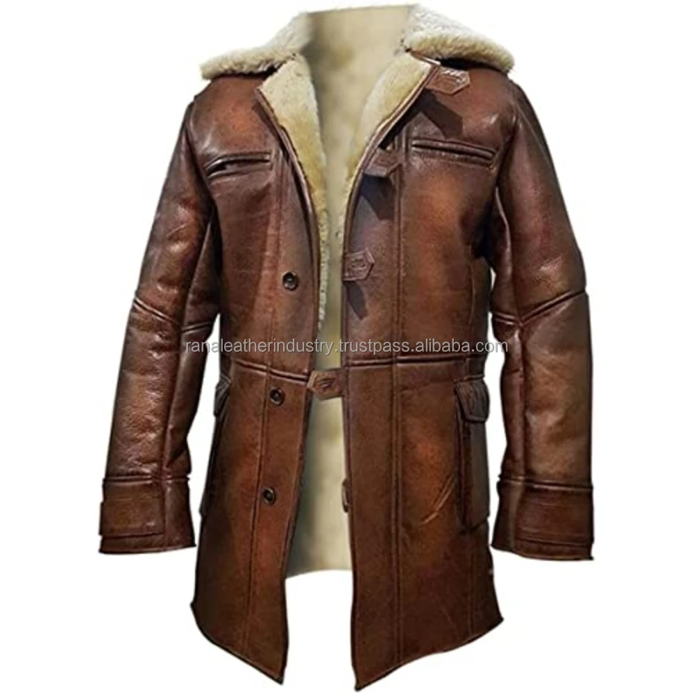 Brown Leather Coat Genuine Sheepskin Leather Coat With Artificial Fur ...