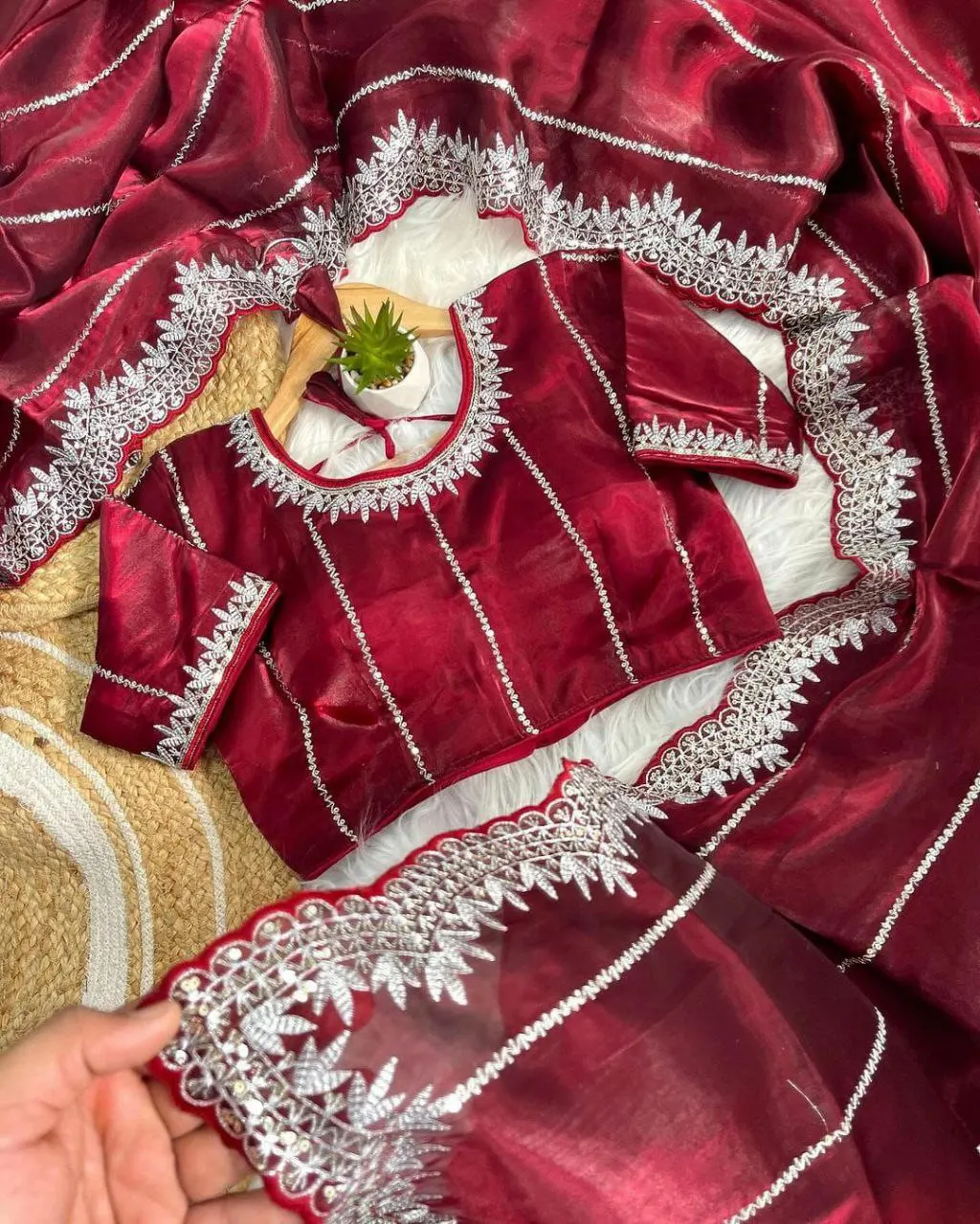 Dual Colour Sequence and Thread Embroidery Work Smooth& Soft Silk Fabric Elegant Ethnic Wear Fancy Saree for Ladies Party Wear