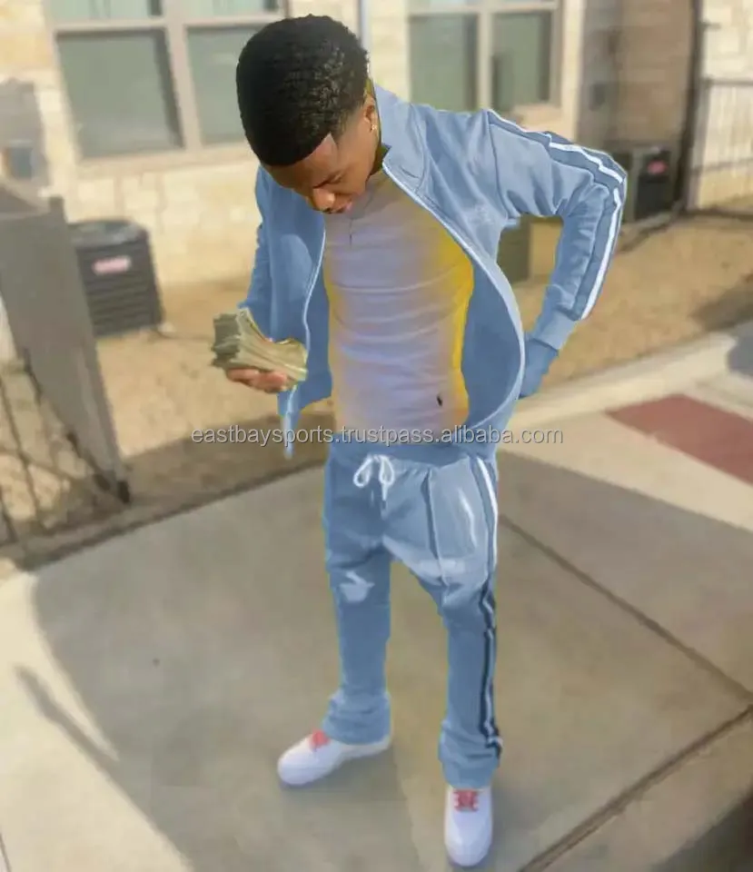 Custom Polyester Zip Up Jacket Sweatpants Jogger Tracksuit Sets Men Two