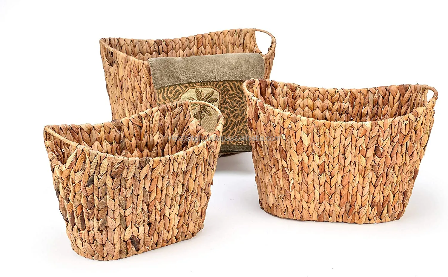 Water Hyacinth Basket Water Hyacinth Woven Basket Set/3 Made In Vietnam