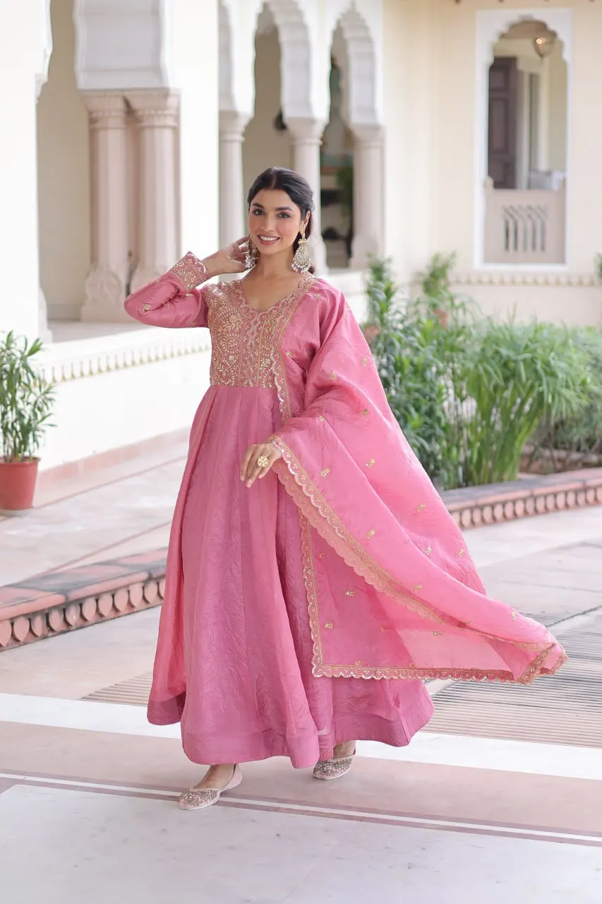 fashionable anarkali dress Wine Soft Faux Georgette Anarkali Suit