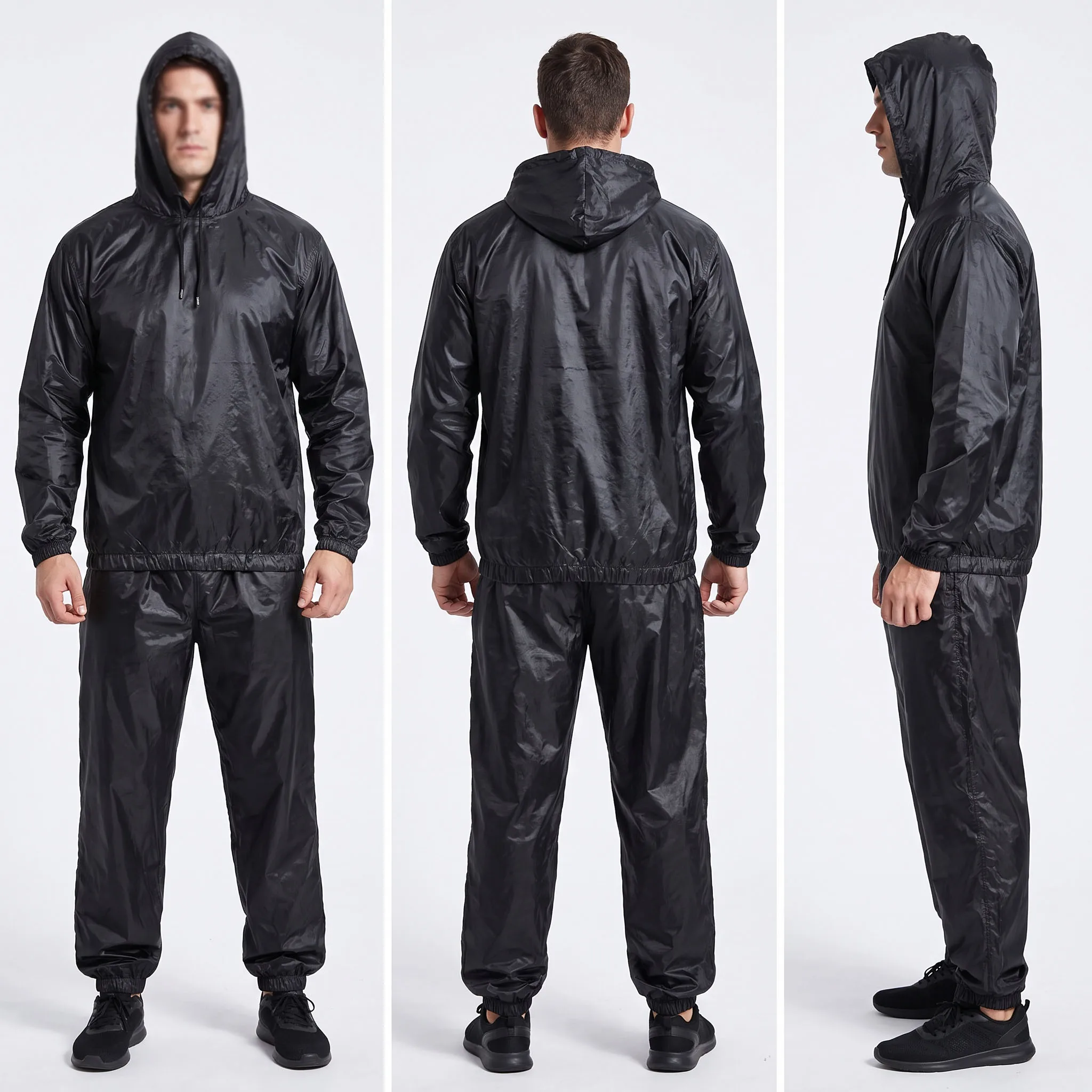 OEM Heavy Duty Private Label Fitness Weight Loss Sauna Suit Wholesale High Quality Hooded Windproof Breathable Polyester/Nylon