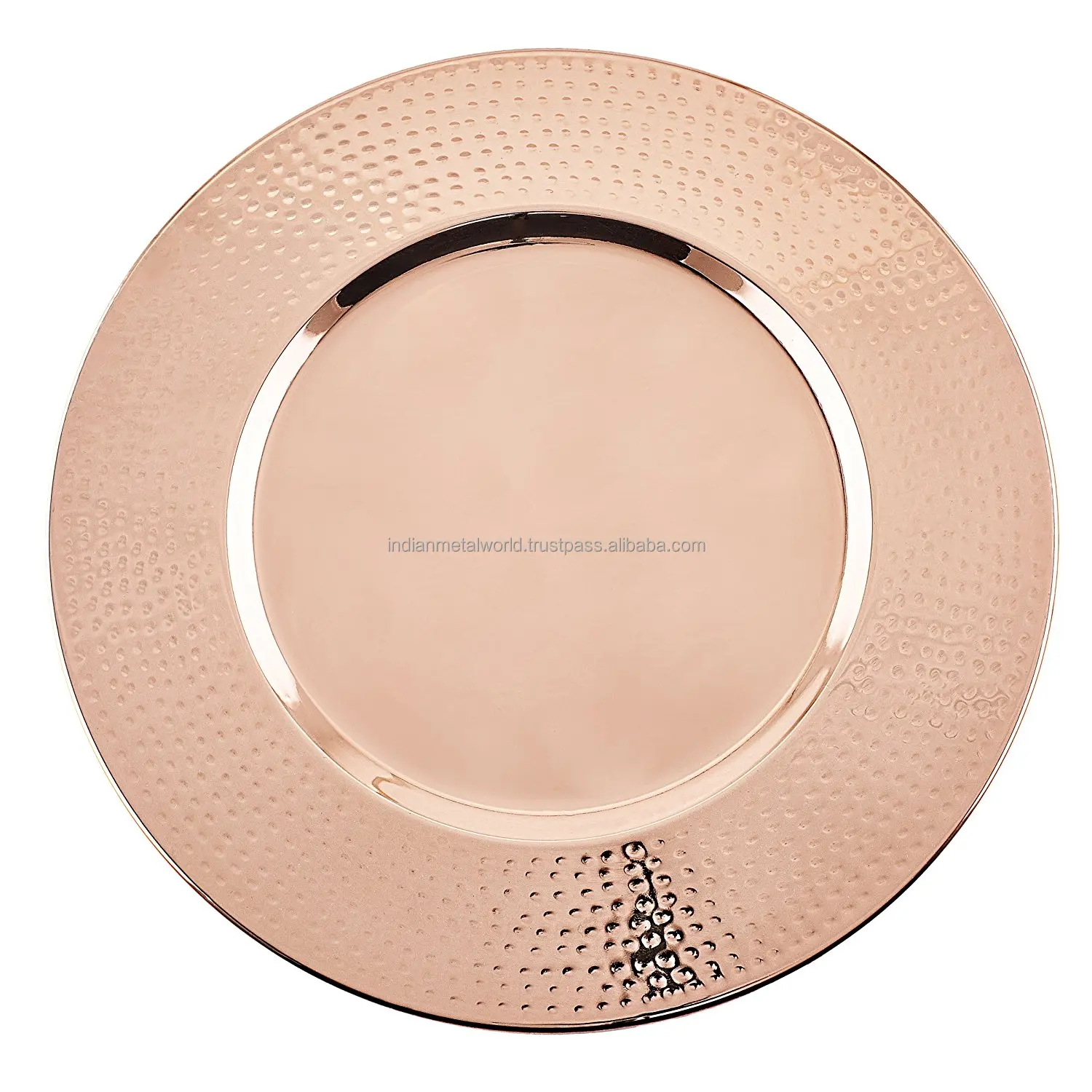 Big Copper Hammered Charger Plate Dinnerware Metal Dishes And Plates Customized Modern Platters