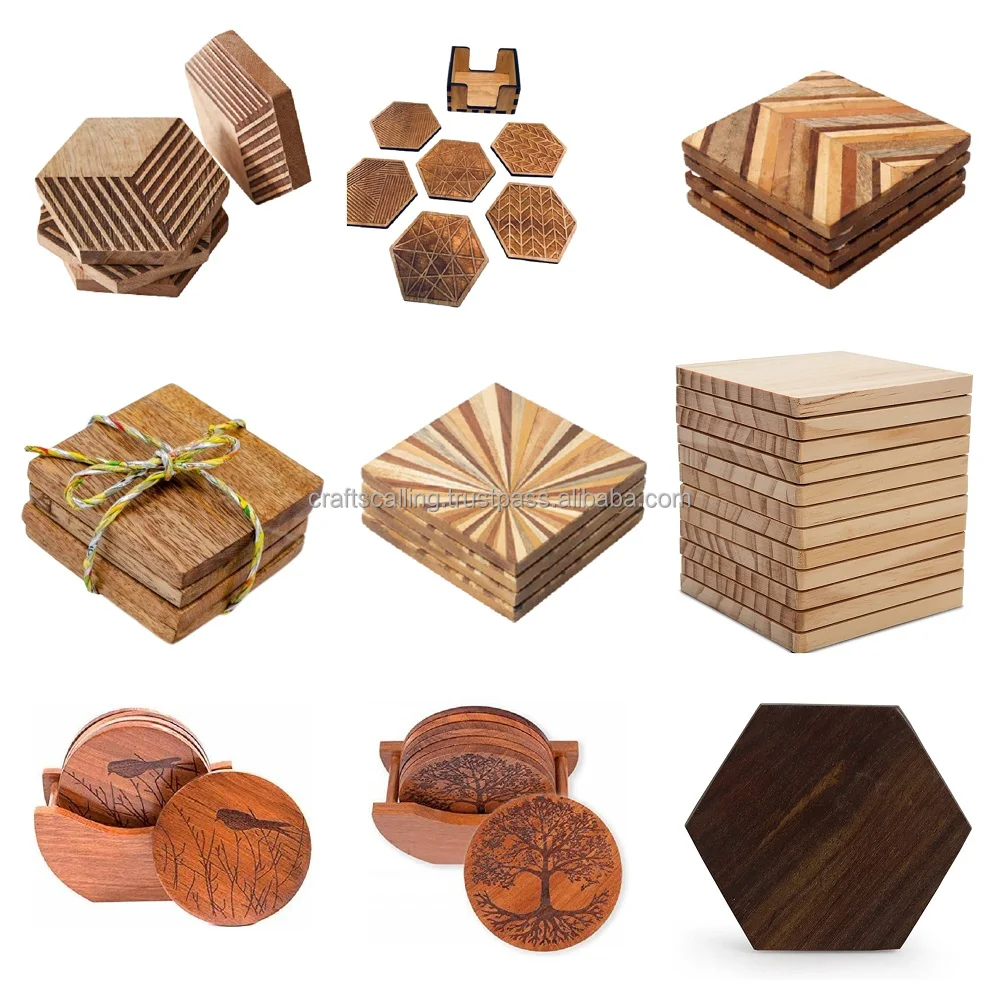 Wholesale Blank Wood Coaster Custom Wooden Round Absorbent Square