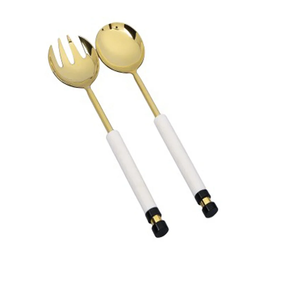 Набор серверов для салата из нержавеющей стали ручная работа белая ручка из смолы золотистый Королевский Западный стильный набор серверов для салата столовые наборы