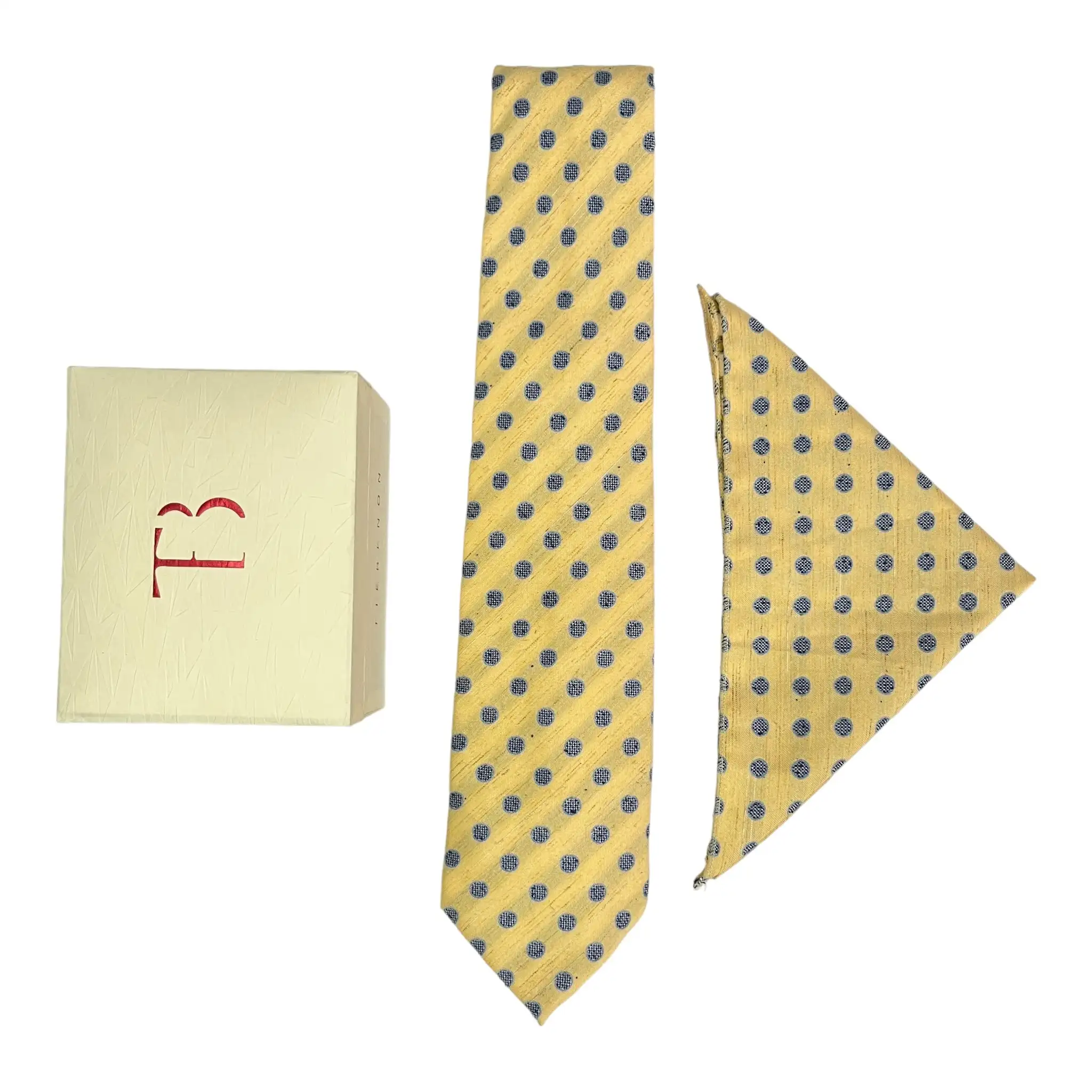 Tie Benon Yellow Dotted Broad Cashmere Tie and Pocket Square Combo for Groom Wear