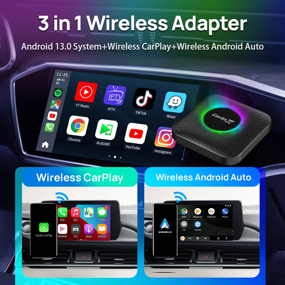 carlinkit Tbox 8g 128gb Led Ambient Car Carplay Android Auto Portable Car Play Android Video Ai Box for lexus apple youtube