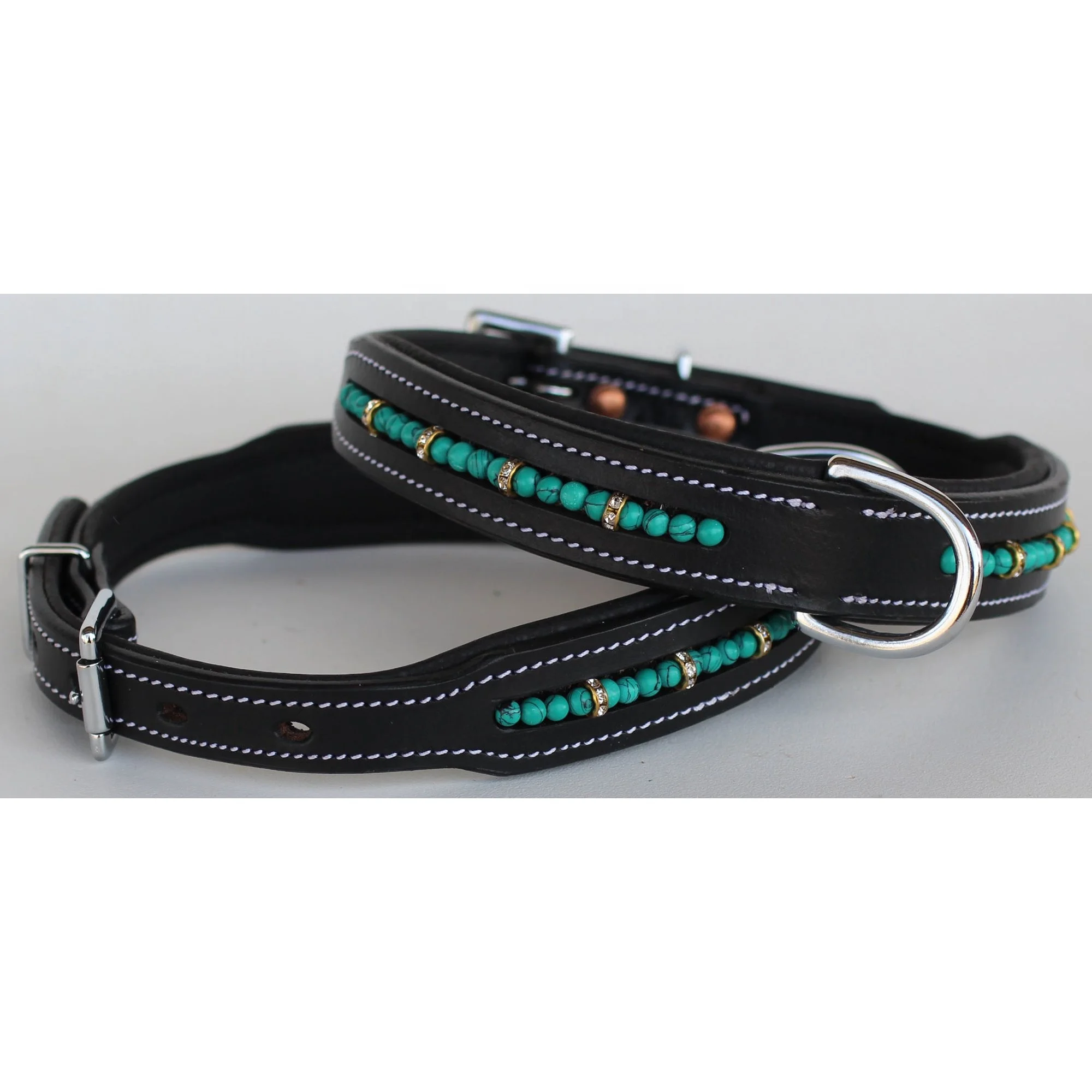 Classic Design Soft Padded Dog Collar Decorated With Pearl Top Indian