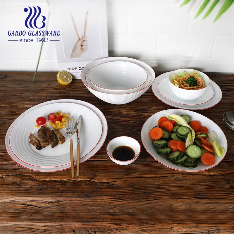 Frost White Lunch Food Dish Inches Round Shape Opal Glass Dinner Plate  Environmental protection Dishwasher Safe Three Layer