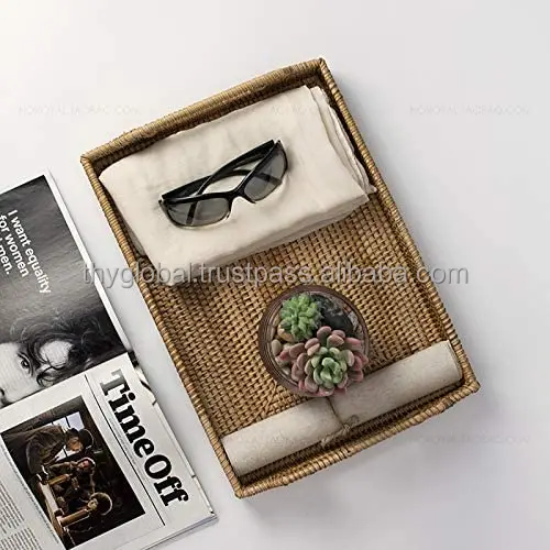 Rattan Tray Woven Basket Round Serving Pearl Handwoven Rattan