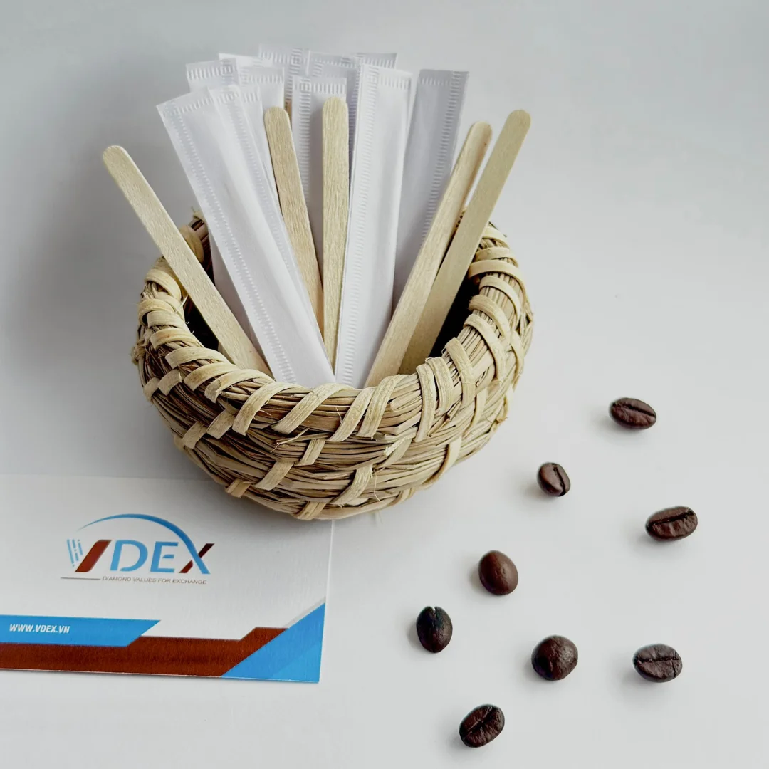 Vdex 90MM Individual Paper Wrapped Natural Wooden Coffee Stirrer Honey Stir Eco-Friendly Disposable Bulk Cocktail/Drink Stirrers