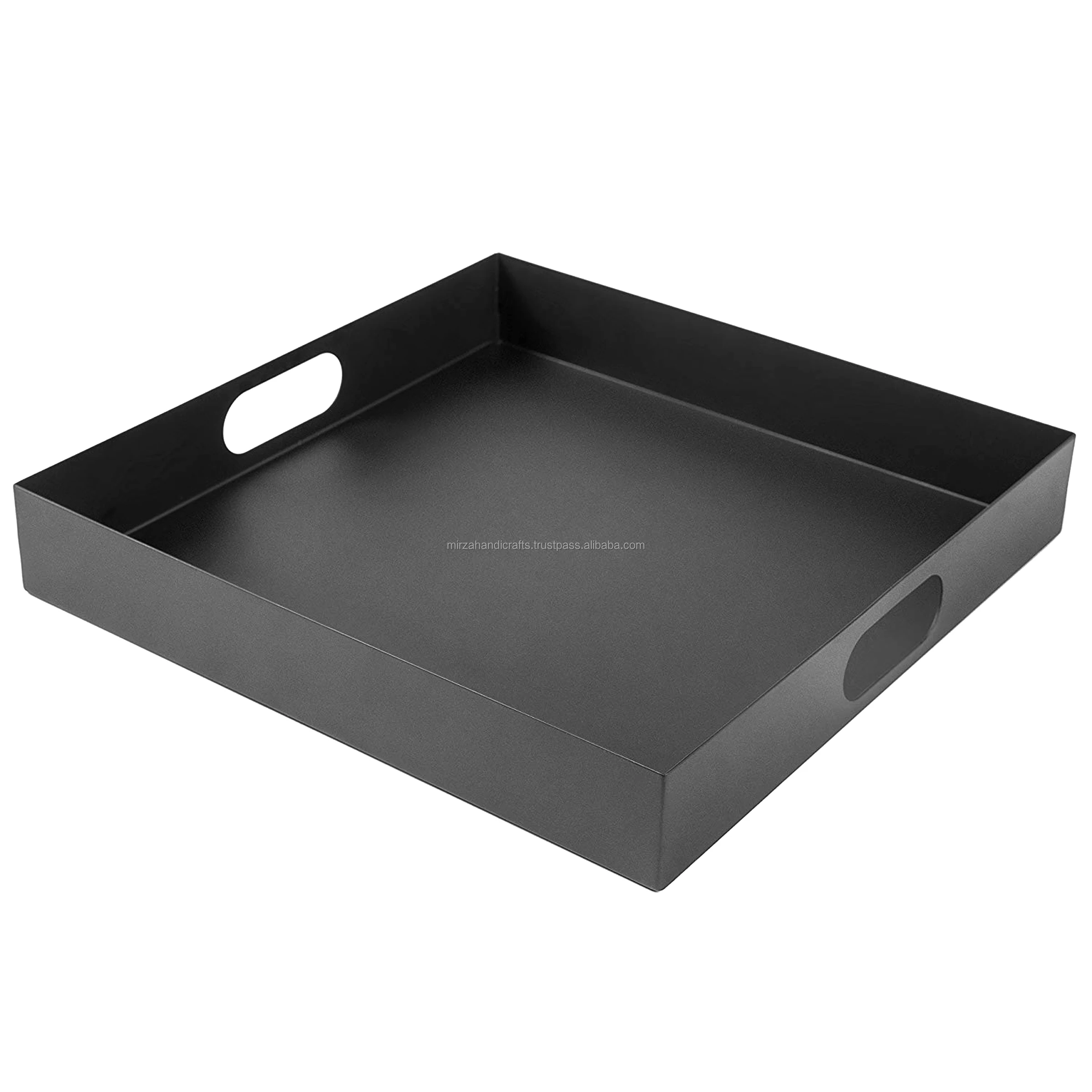 Modern Round Matte Black Metal Serving Tray With Handles Perfect For