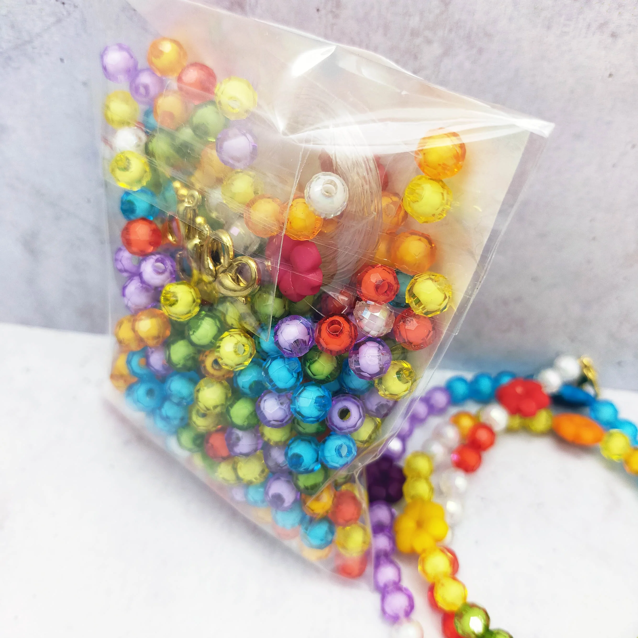 Colorful Rainbow Fancy Bead in Bead DIY Kit With Flower Beads