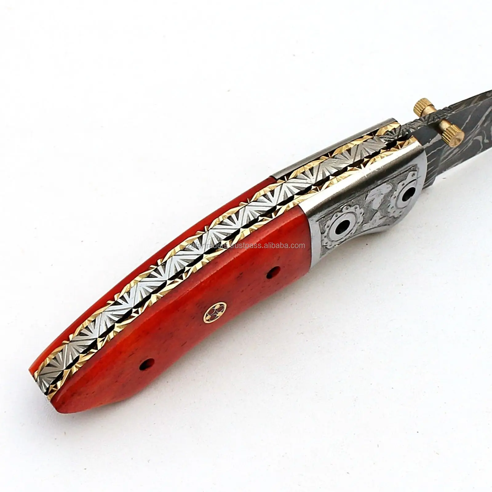 Red Custom Knives ZR ZT-F14 Industrial Grade Damascus Custom Handmade Folding Knife Red ...