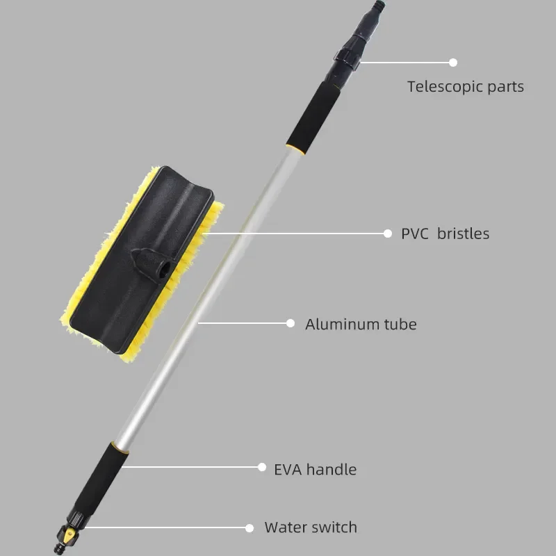 Soft Bristles Telescopic Flow Through Car Wash Brush EVA Material Cleaning Tool for Truck Boat Car Detailing