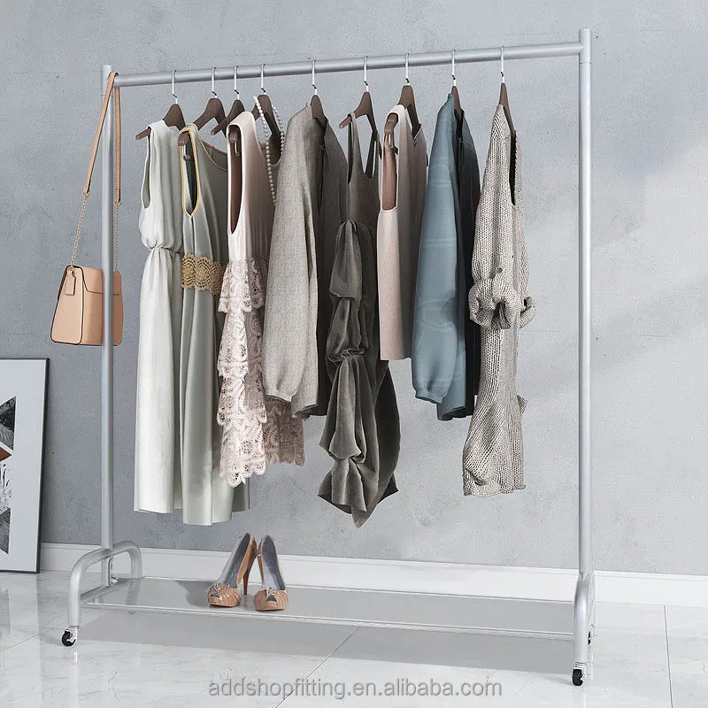 metal dress rack Raybee Double Rod Clothes Hanger Rack, Metal Rolling Clothing Rack With Wheels, 52