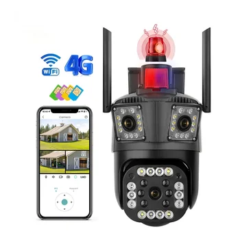 V380pro 4MP AI Smart Tracking PTZ Waterproof Outdoor Security Camera Wireless Three Lens Home Security System WiFi Connectivity