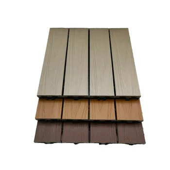 Straight Grain Balcony Decorative  WPC Wood Composite Decking Light Grey Interlocking Outdoor Decking Tiles