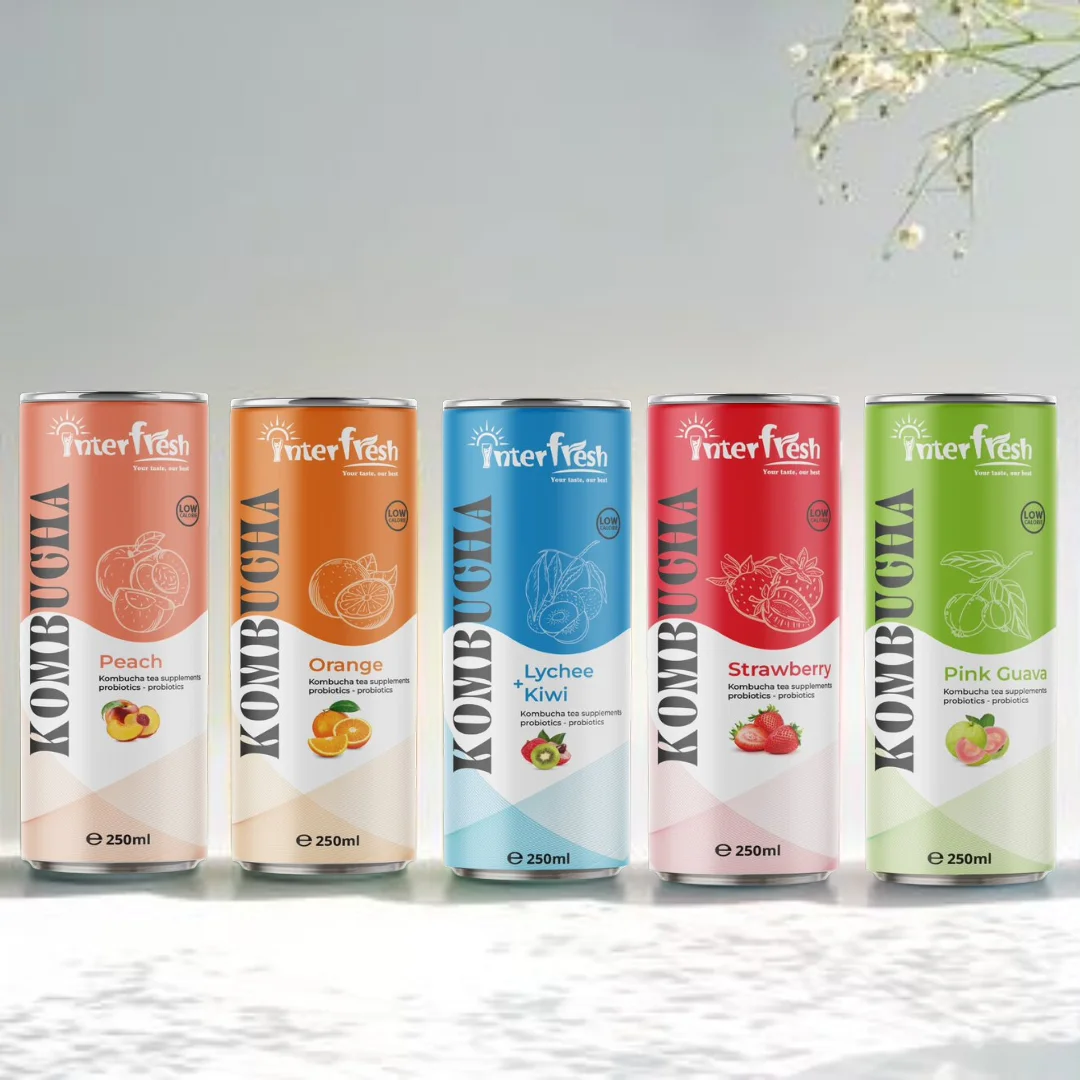 250ml Apricot Kombucha Canned Black Tea Extract with Fruit Juice High Quality Hot Product From Vietnam