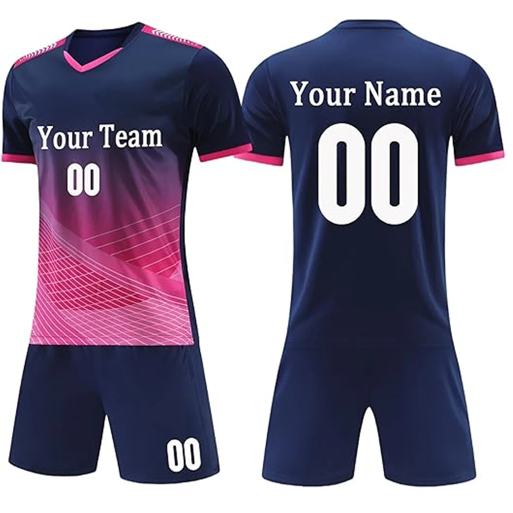 Soccer Team Uniform Custom Logo Printed Plus Size Adults Half Sleeve Polyester Football Jersey Set Breathable Quick Dry