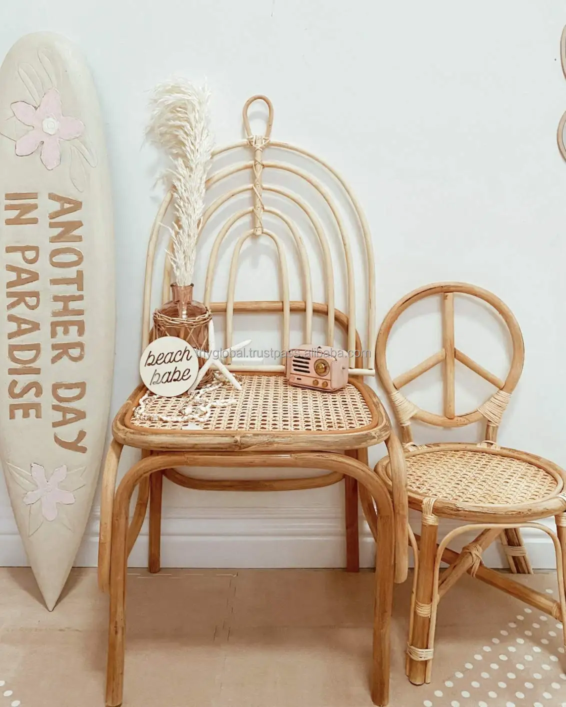 Rattan Kid Chair,Vintage Kids Baby Nursery Rattan Rainbow Chair From