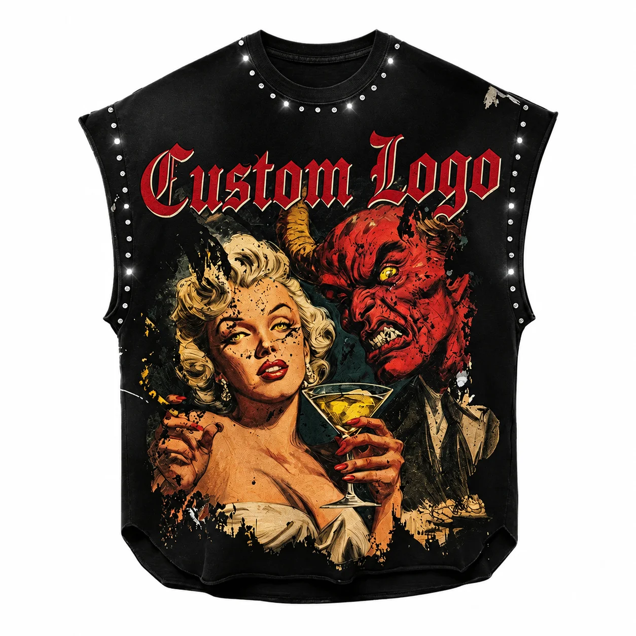 Glory Custom Rhinestone Oversized Printed Tank Top 100 % Cotton Jersey Fabric Custom DTG Printed Designs For Unisex Comfort Wear