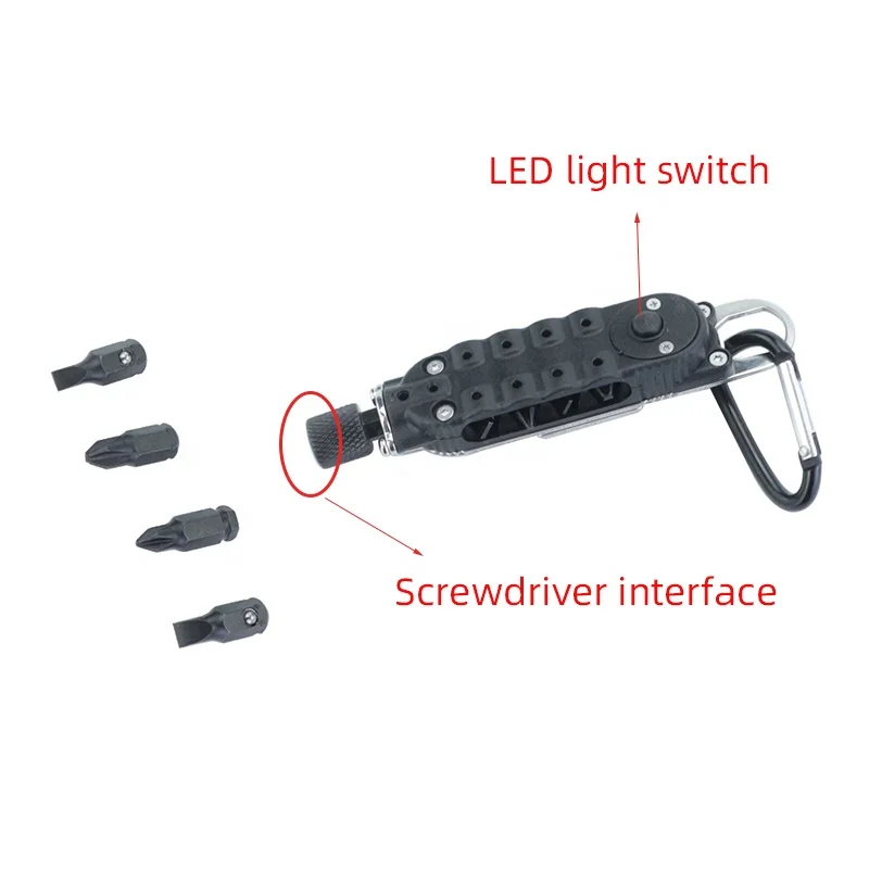 Multifunction Screwdriver Bits Set Repair Tools Mini Keychain Screwdriver With Slot Hex Screwdriver LED Light and D Buckle