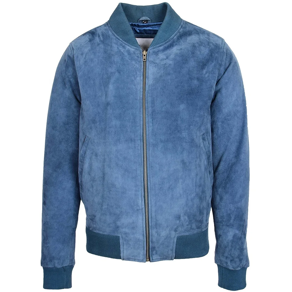 Blue Leather Jacket for Men - New Bomber Style Suede