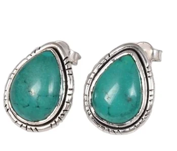 Fashionable Natural Turquoise 925 Wholesale Gemstone Sterling Silver Handmade Earring jewelry Indian Cheap Jewelry