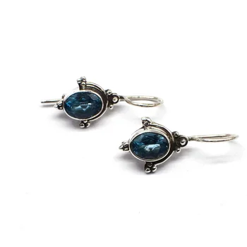 Natural 6x8mm Faceted Oval Swiss Blue Topaz 925 Sterling Silver Light Weight Handmade Earring for Women