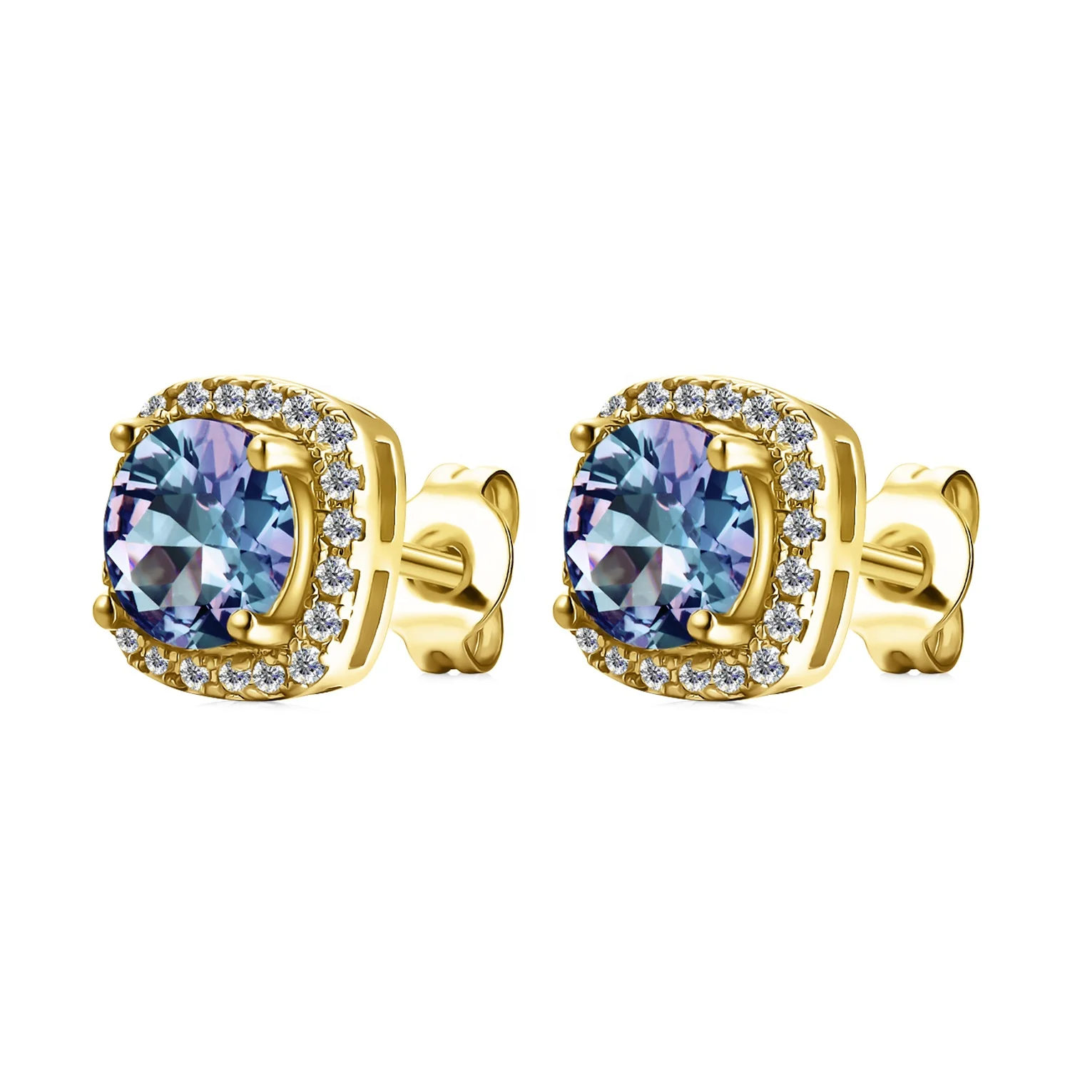 Boucles D'oreilles Clous En Argent Sterling 925 Avec Topaze Bleue London - Fait Main En Inde - Neuf Sans Emballage