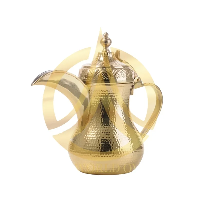 Dinnerware Serving Home Decorative Tea and Coffee Dallah and Jug Handmade Hammered Design Gold Shiny Polished Brass Made