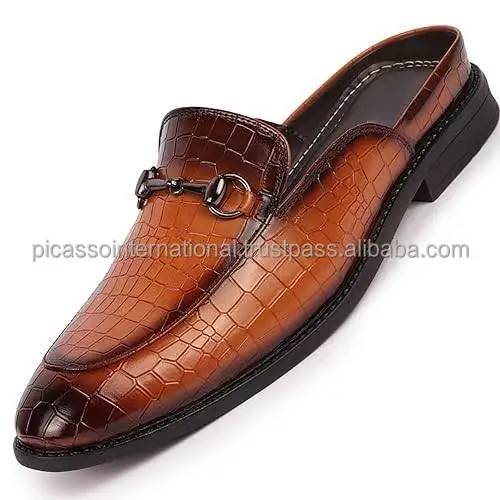 Globally Selling Standard Quality Formal Party Wear Men's Back Open Slip On Mules Shoes Genuine Leather Shoes for Bulk Buyers