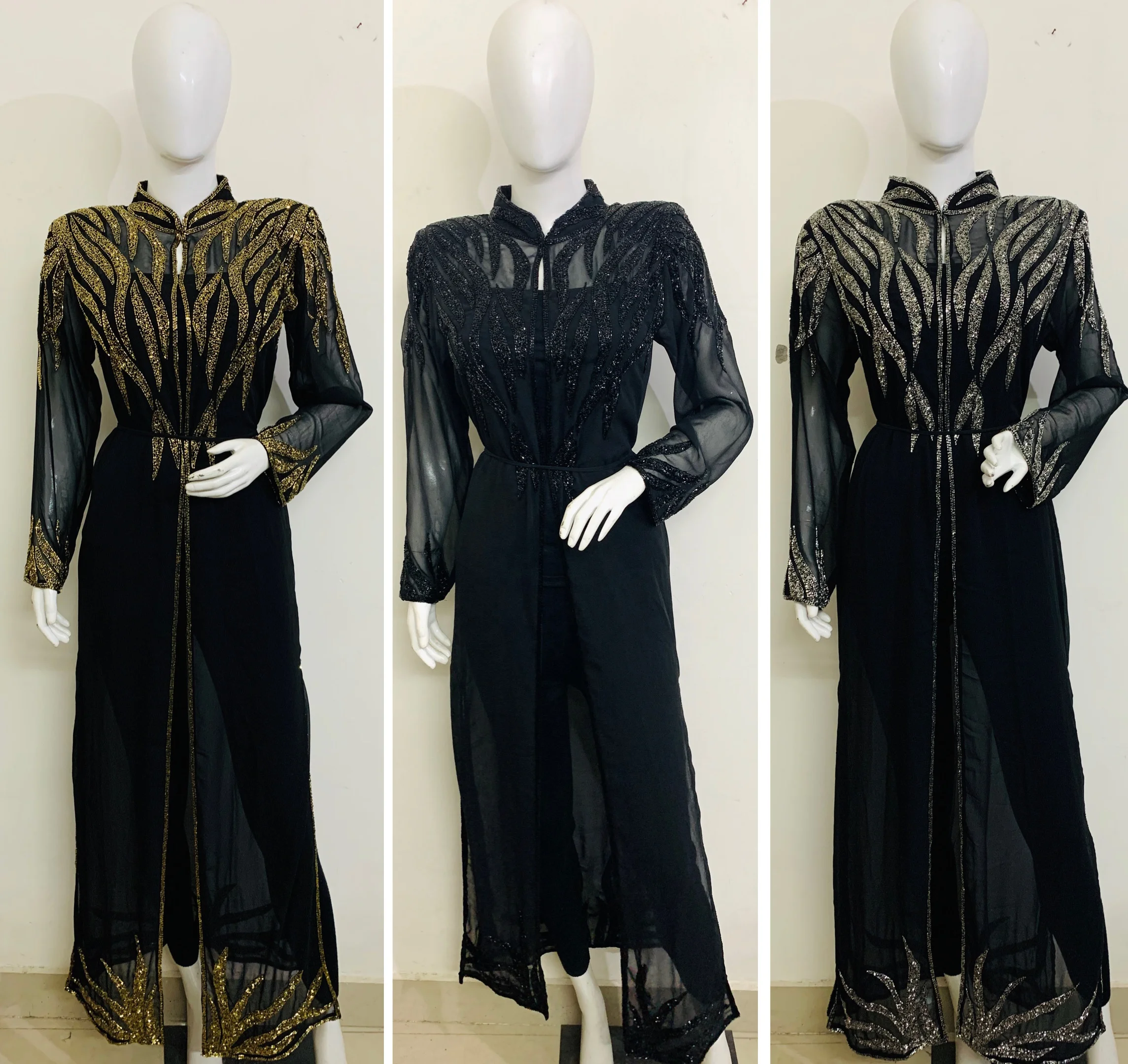 Latest Collection Front Open Abaya Dubai Turkey Muslim Dress Kaftan Moroccan Islamic Clothing for Women One-Piece Long Dresses