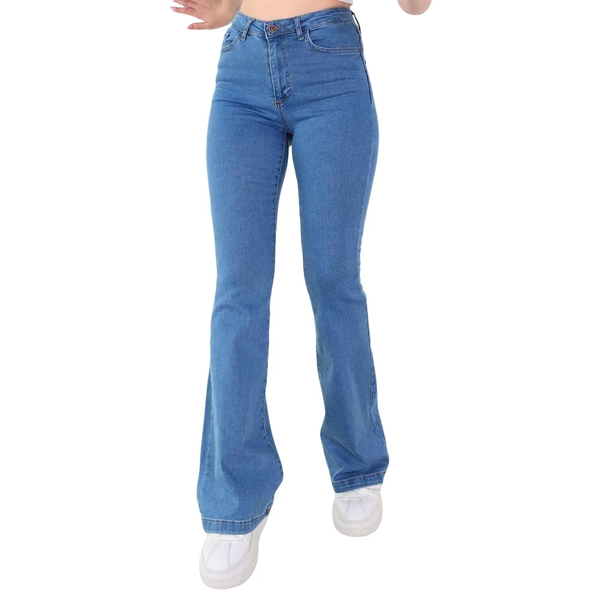 2024 New Style Custom Oversize Bootcut Jeans Pants Jute Washed Straight Fit Waist Hips Blue Denim Trousers Women's Brand Jeans