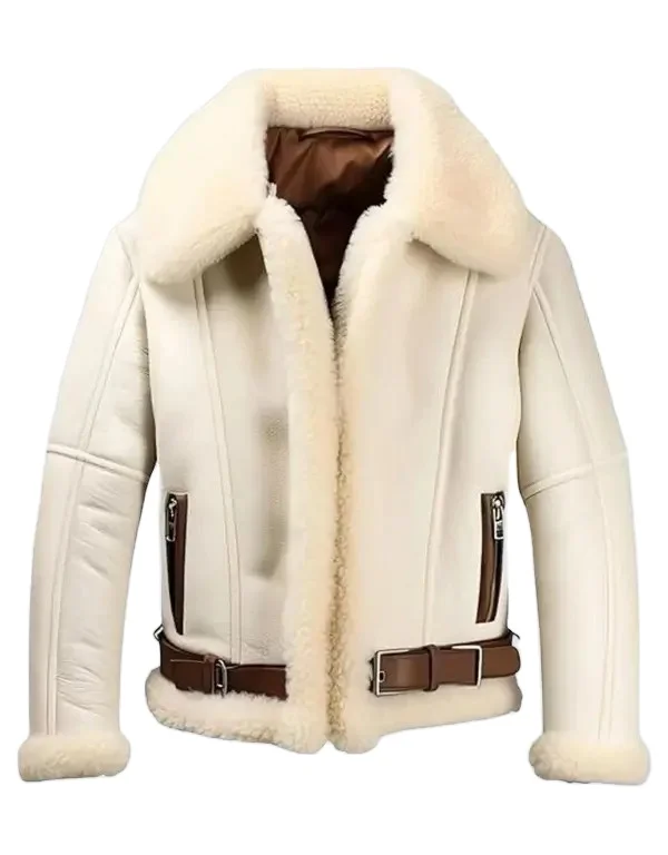 Luxury White Leather Jacket Men B3 Bomber Real Sheepskin Shearling Coat Winter Warm Fur Lined Aviator Flight Jacket Top