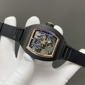 High-End Men's Business Mechanical Watch Ceramic Case Classic Skeleton Design Rubber Strap High-Quality Automatic Casual Watch