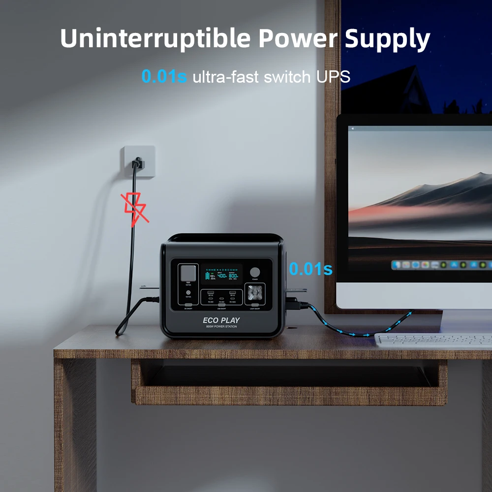 Portable Power Station 220V 100V 512Wh 800W Solar Panel Car MPPT Flashlight Cigar Lighter