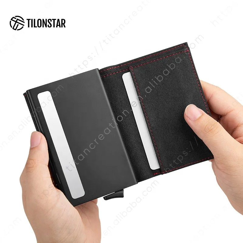TILONSTAR TVC203a Pop up Wallet Automatic RFID Alcantara Leather Aluminum Card Holder