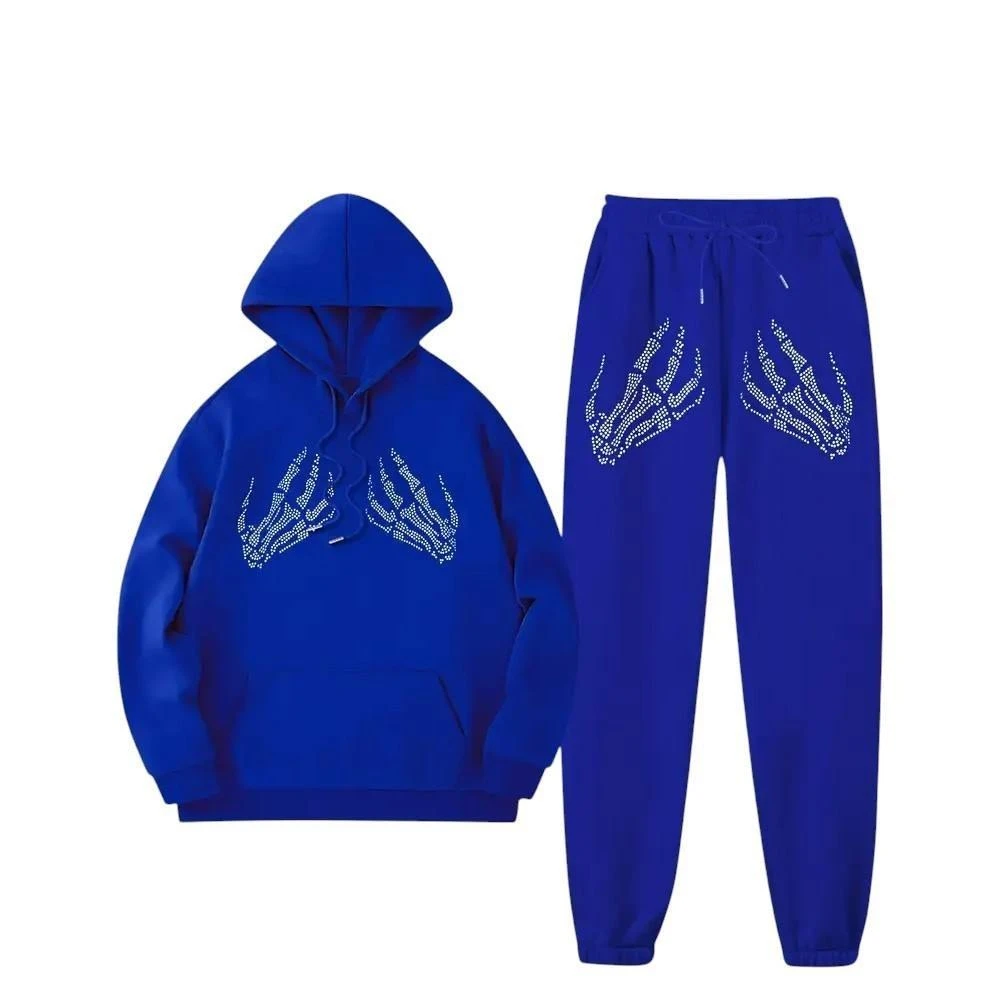 Glory Custom Rhinestone Hooded Tracksuit Premium Quality Fabric Pullover Hoodie & Drawstring Trousers For Streetwear For Unisex