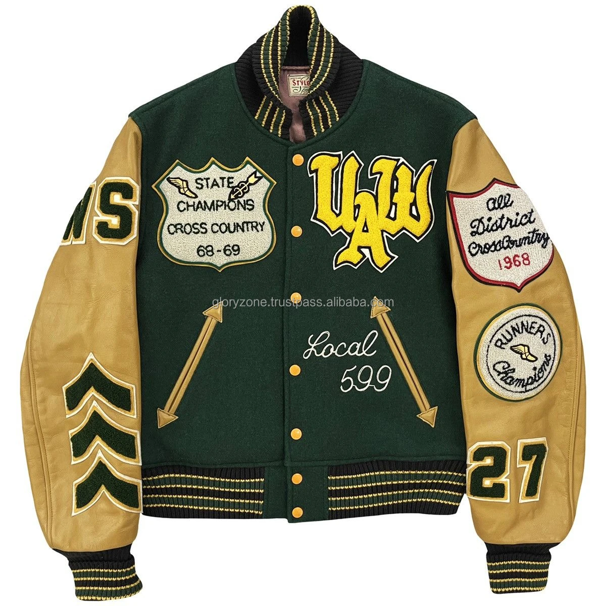 Free Mockup Custom Design Unisex Winter Varsity Jacket with Embroidery Chenille Patches Patchwork Wholesale Manufacturer
