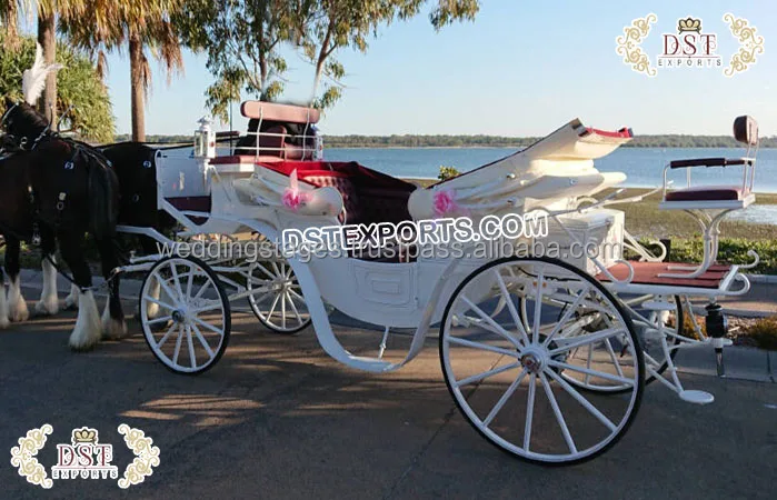 上品な新スタイルのビクトリア朝馬車 白い木製観光用屋外馬車 結婚式用