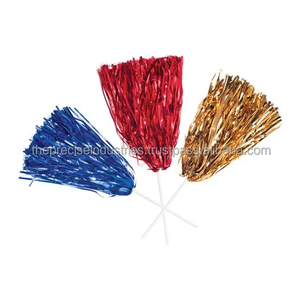 6 Inch Cheerleading Pom Sports Dance Cheer Metallic White Pom Pom For