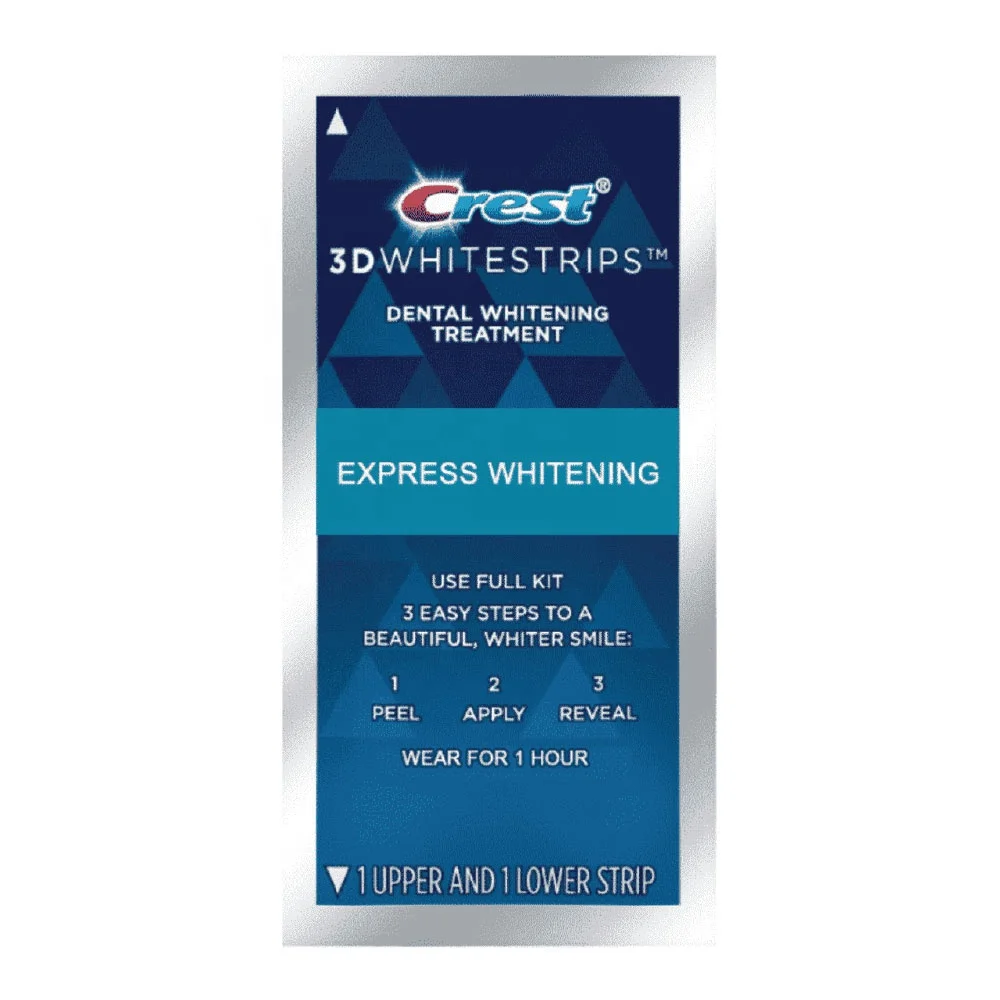Crest 3DWhite Whitestrip 1 Hour Express White Strips 1 Box 10 Pouches 20 Strips Teeth Whitening Strips